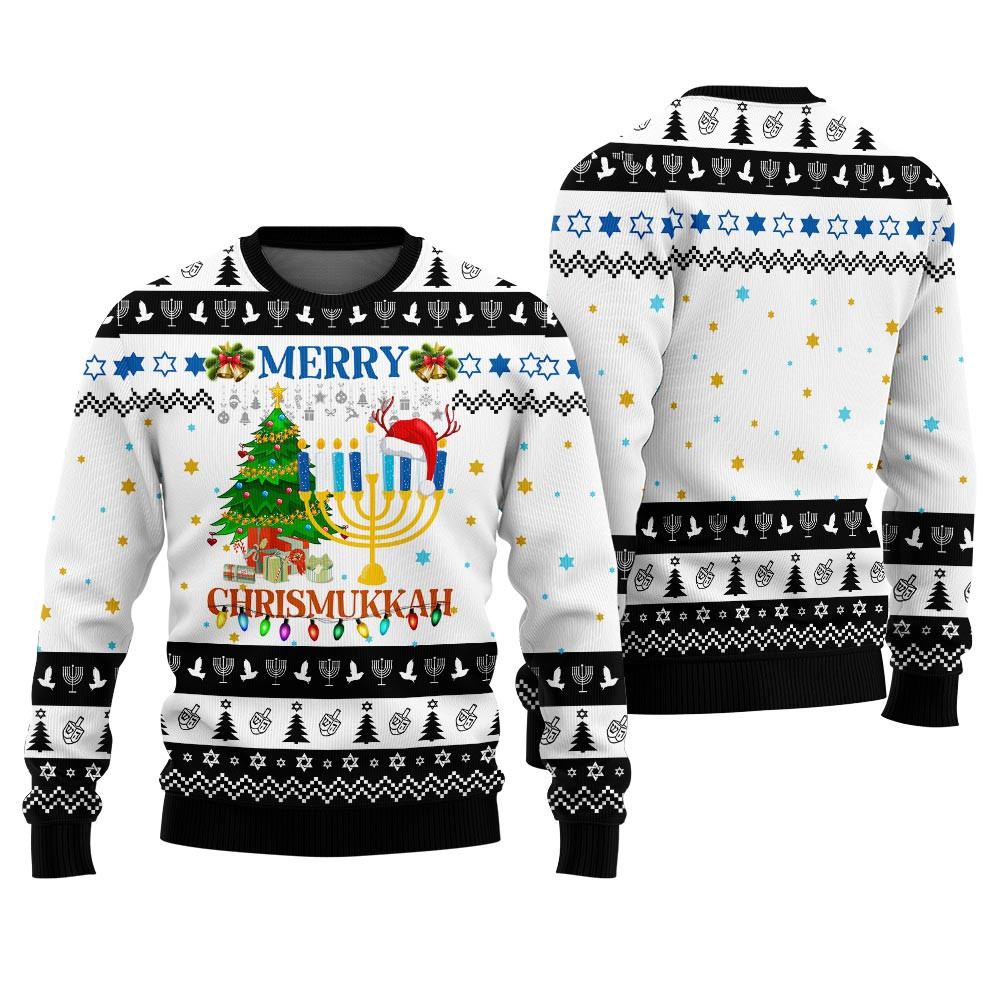 Merry Christmas Hanukkah Ugly Holiday Sweater Black Thoughtful Winter Gift Merch for Special Moments