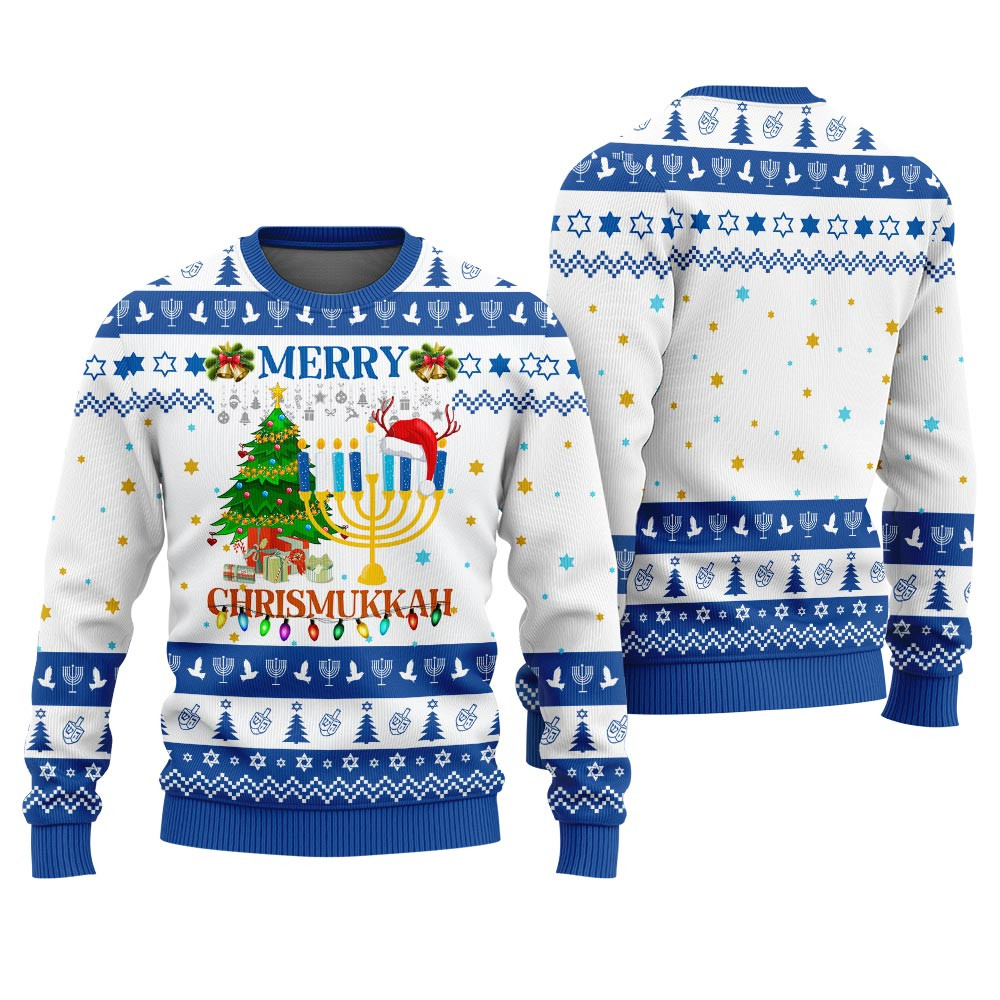 Merry Christmas Hanukkah Ugly Sweater Royal Trendy Winter Sweatshirt for Cozy Moments