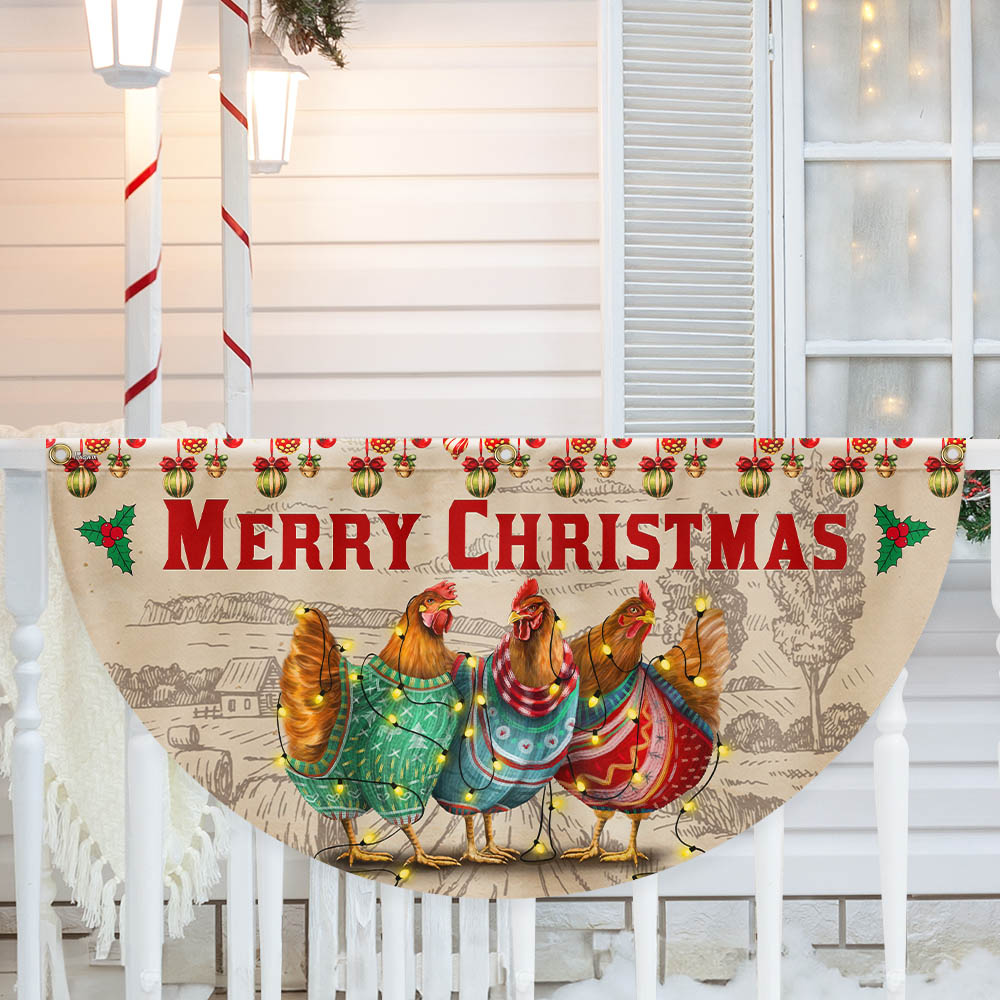 Merry Christmas Hen Chicken Poultry Farm House Non Pleated Fan Flag
