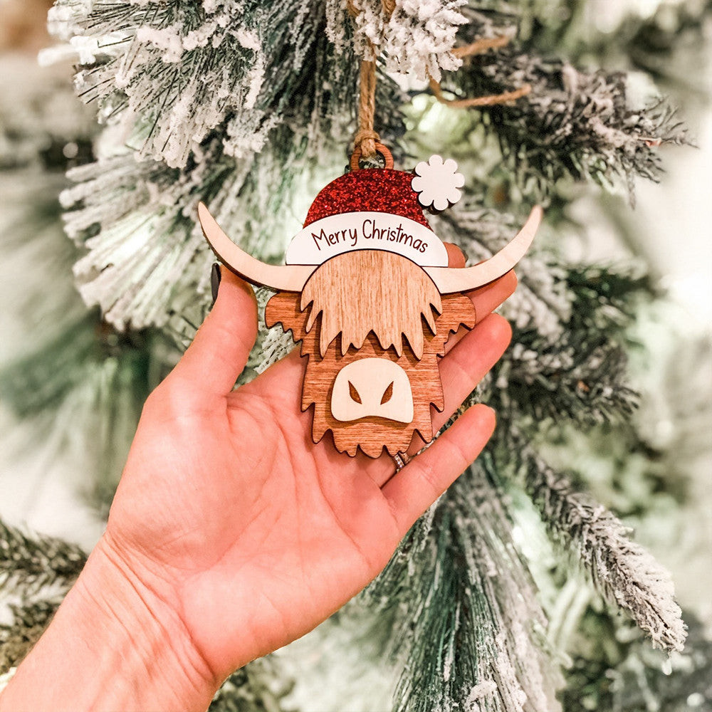 Merry Christmas Highland Cow 3 Layered Wooden Ornament Highland Cow Christmas Ornament Merry Christmas Highland Cow 3 Layered Wooden Ornament Highland Cow Christmas Ornament