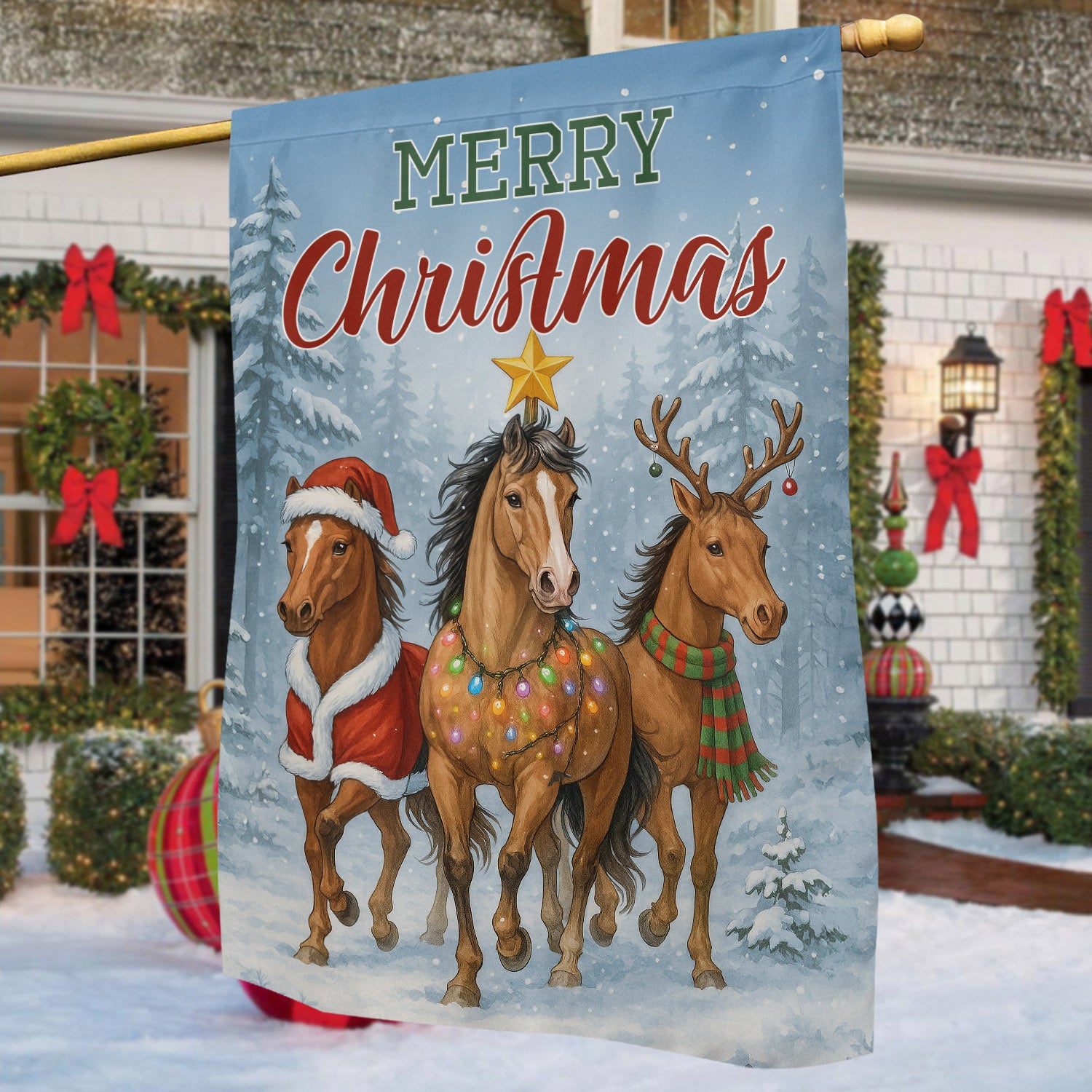 Merry Christmas Horse Garden Flag Christmas Yard Flag Xmas Gift For Horse Owners