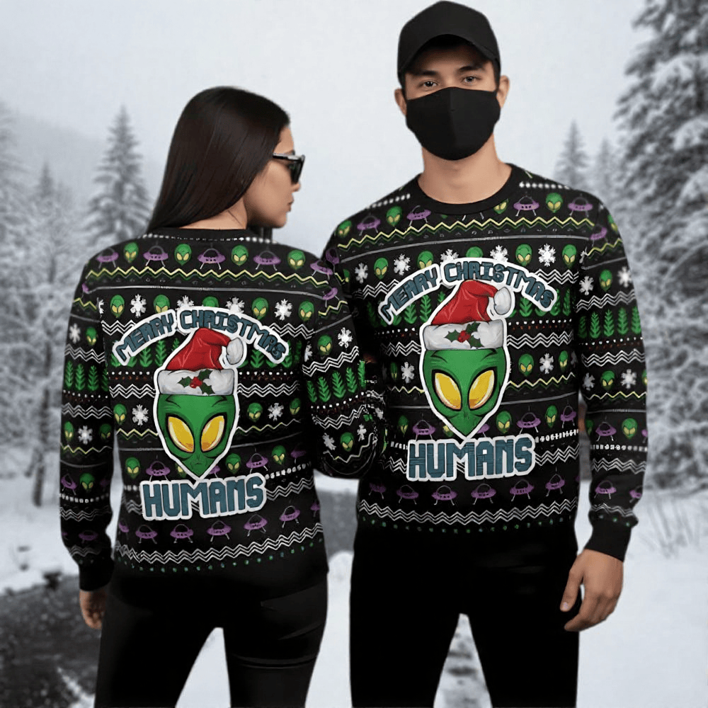 Merry Christmas Human Christmas Sweater Holiday Apparel Xmas Gifts For Alien Lovers