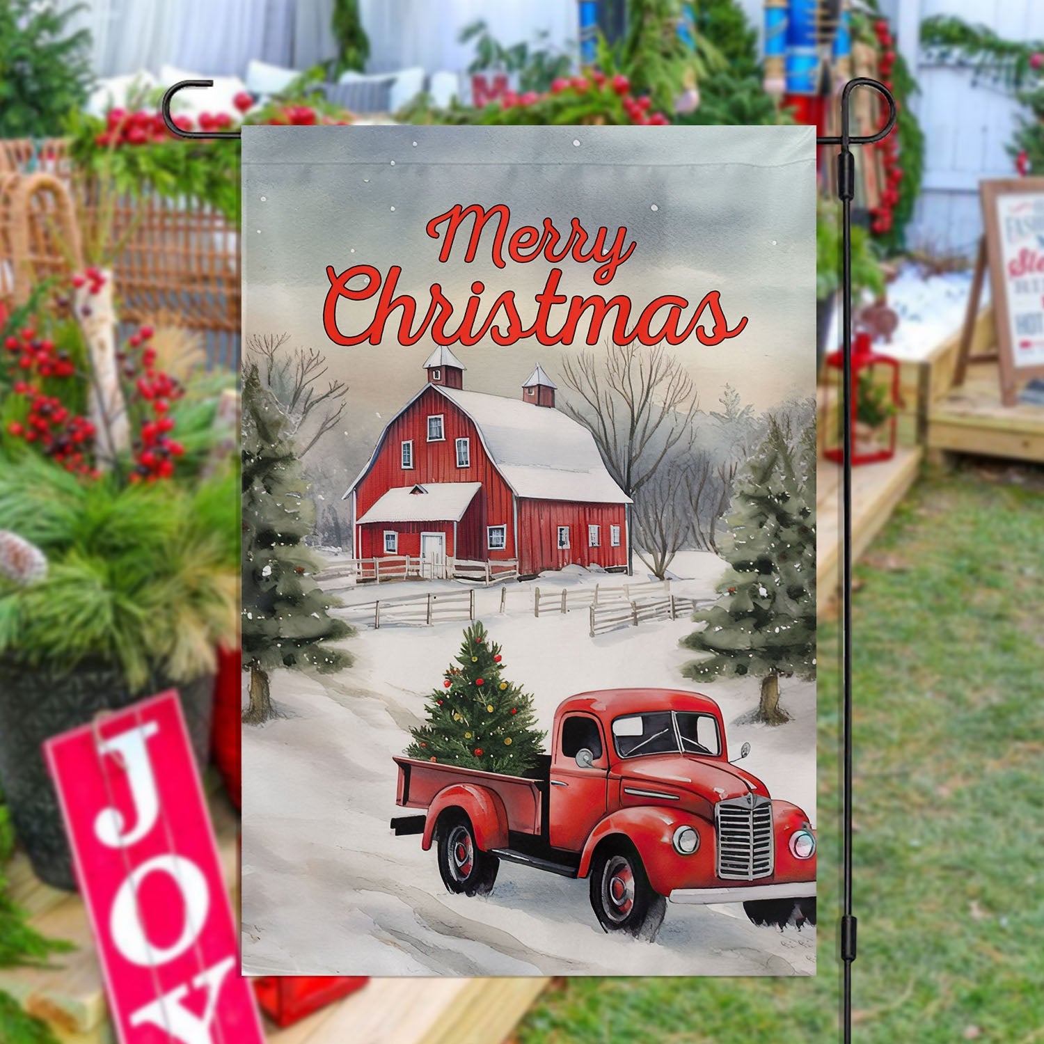 Merry Christmas On The Farm Xmas Garden Flag Christmas Home Decor Gift For Tractor Lovers
