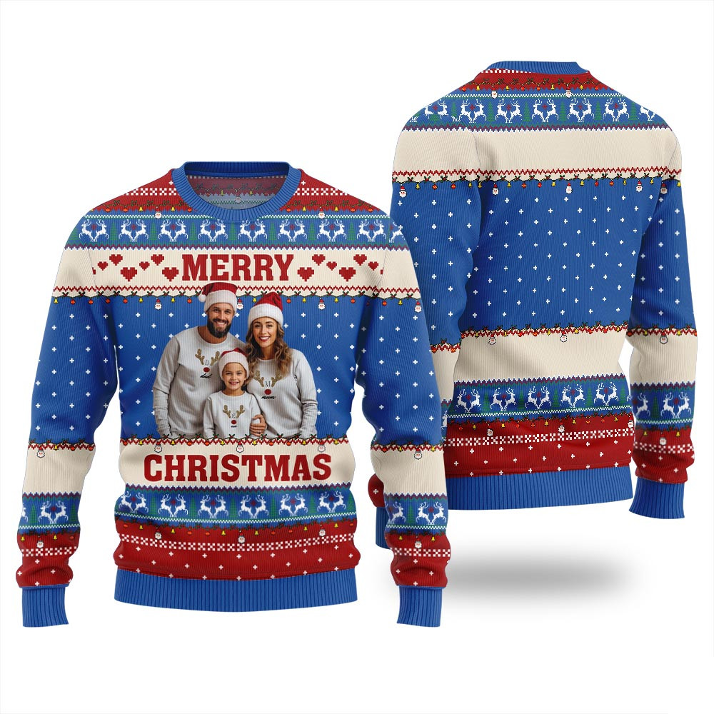 Merry Christmas Personalized Face Ugly Sweater Ugly Xmas Sweaters For Couples