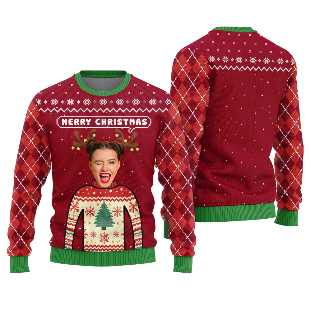 Merry Christmas Personalized Photo Ugly Christmas Sweater Womens Funny Christmas Sweaters