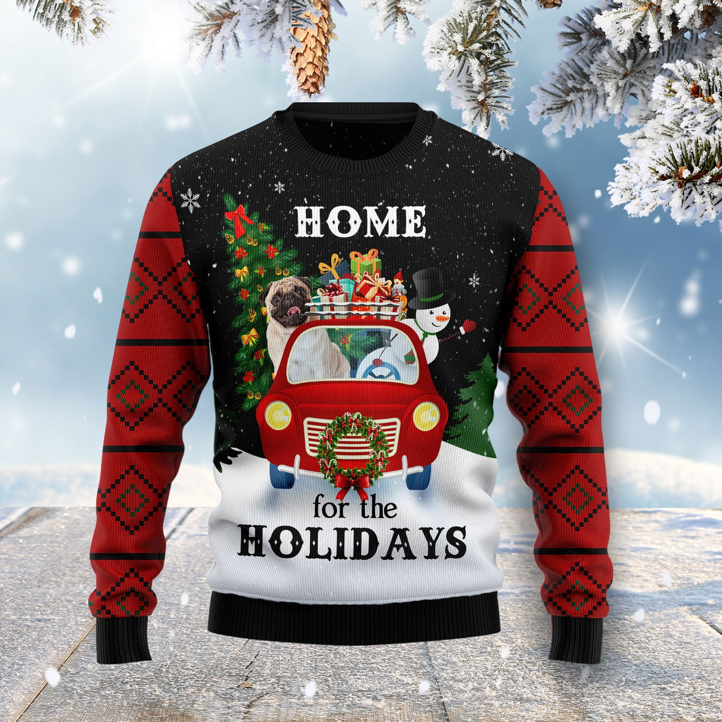 Merry Christmas Pug And Snowman Ugly Ugly Christmas Sweater