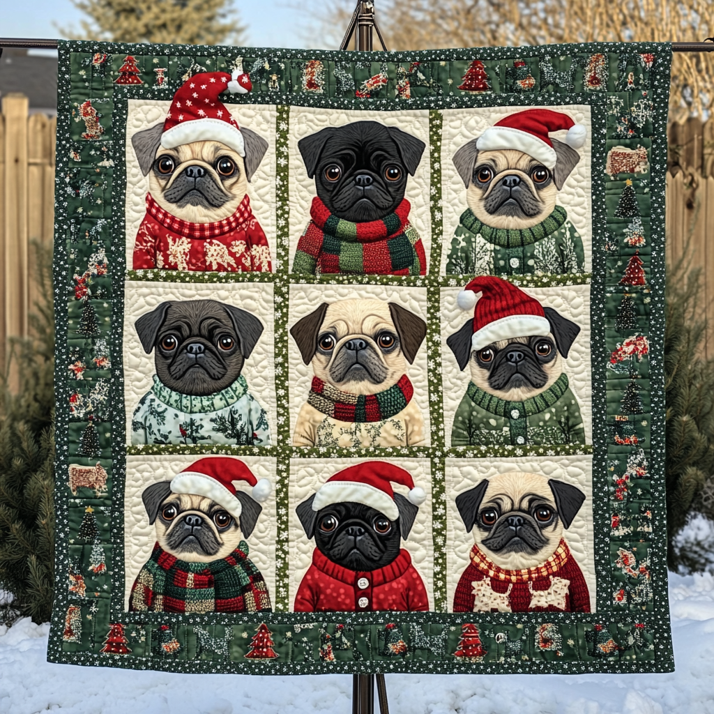 Merry Christmas Pugs Quilt Blanket Christmas Blanket Best Present For Brother In Law