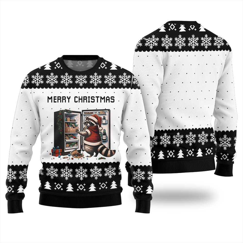 Merry Christmas Raccoon Ugly Xmas Sweater Classic Holiday Sweater for Festive Looks
