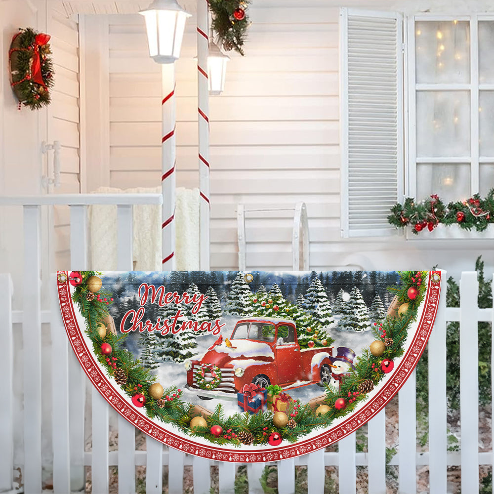 Merry Christmas Red Pickup Truck Non Pleated Fan Flag