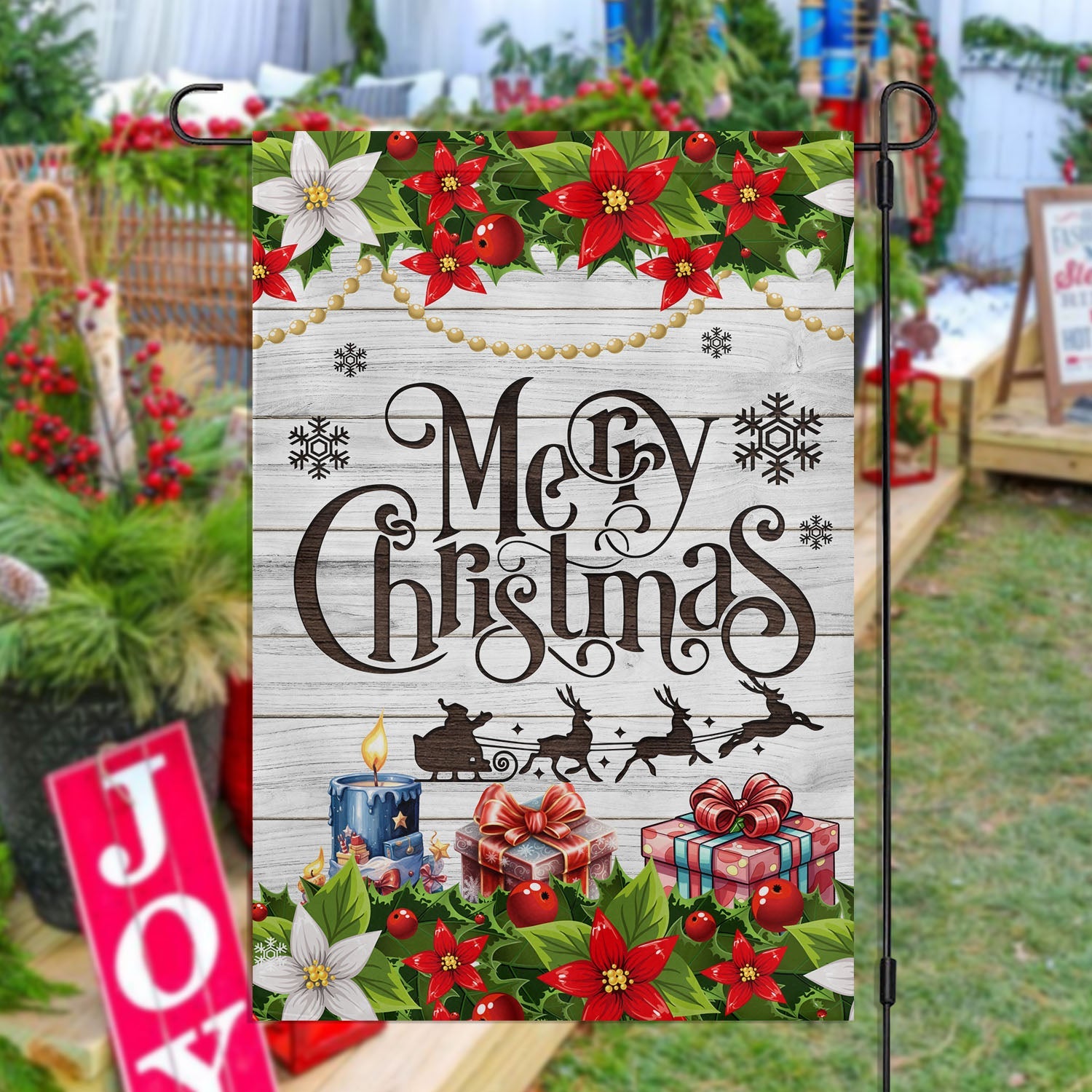 Merry Christmas Reindeer And Santa Claus Flag Christmas Flag Gift For Reindeer Lovers