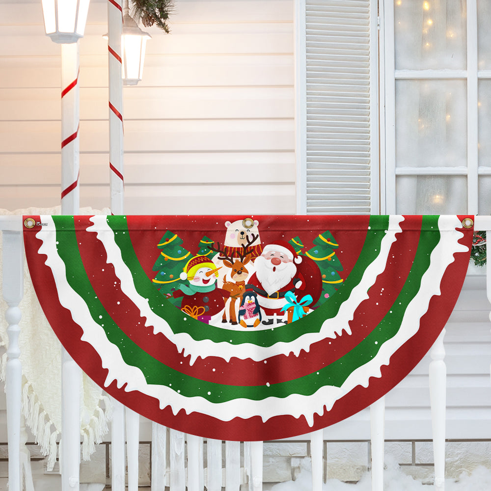 Merry Christmas Santa Snowman Reindeer Non Pleated Fan Flag