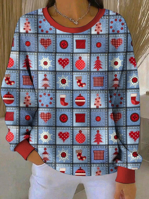 Merry Christmas Sweatshirt Printed Heart And Snowflakes Clothing Xmas Gifts For Friends