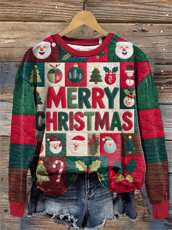 Merry Christmas Sweatshirt Santa Pine Tree And Ornament Cute Clothes Holiday Xmas Gifts