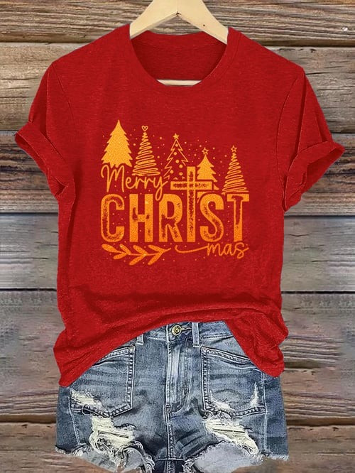 Merry Christmas T-Shirt Merry CHRIST Cross Holiday Faith Religious Gift Christmas Tee