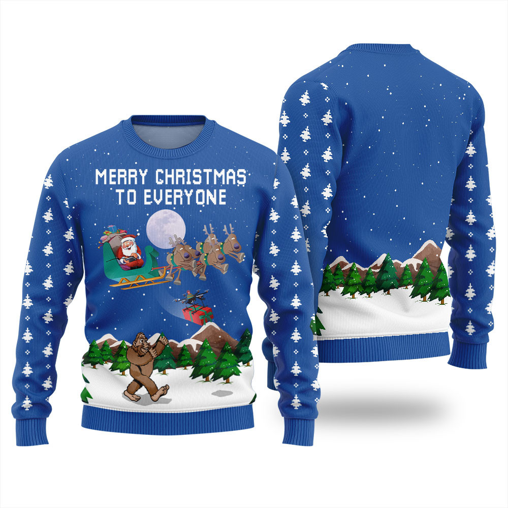 Merry Christmas To Everyone Funny Bigfoot Ugly Sweater For Women Warm Winter Sweater to Brighten Your Holidays
