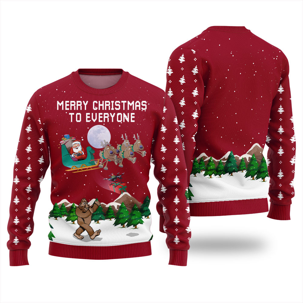 Merry Christmas To Everyone Funny Bigfoot Ugly Sweater Lovely Merch Gift for Cozy Winter Nights