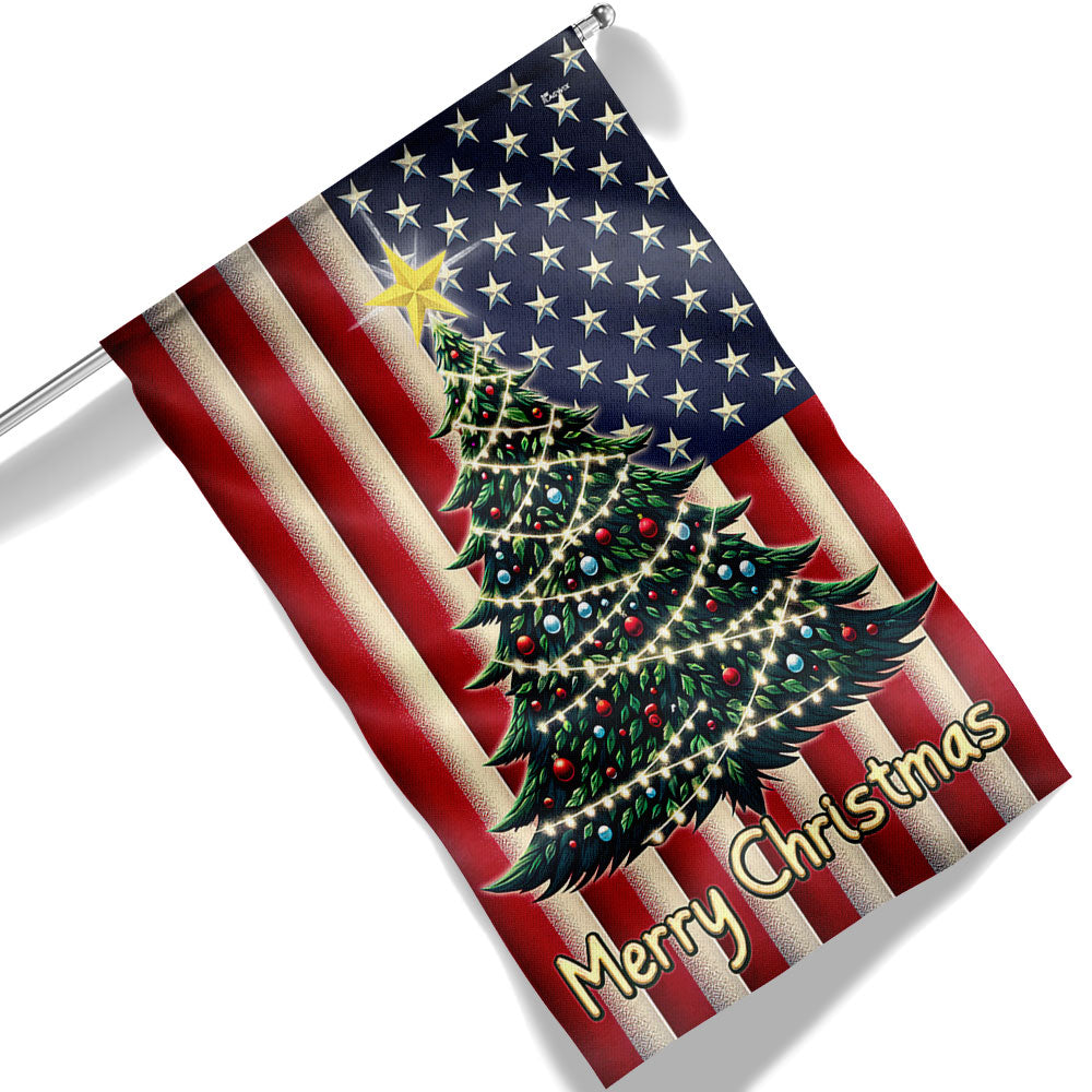 Merry Christmas Tree American Flag