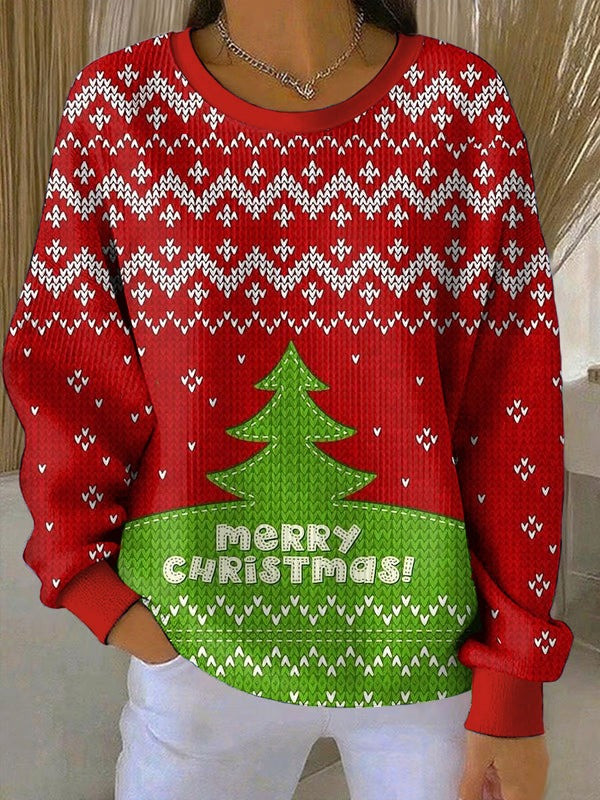 Merry Christmas Tree Sweater Chevron Pattern Unique Xmas Holiday Clothing