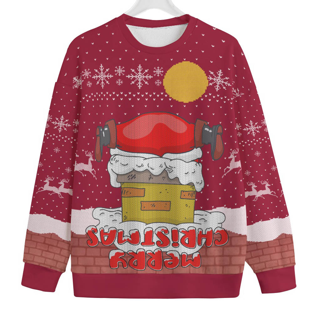 Merry Christmas Upside Down Womens Plus Ugly Christmas Sweater Lovely Christmas Sweater Gift for Mom or Grandma