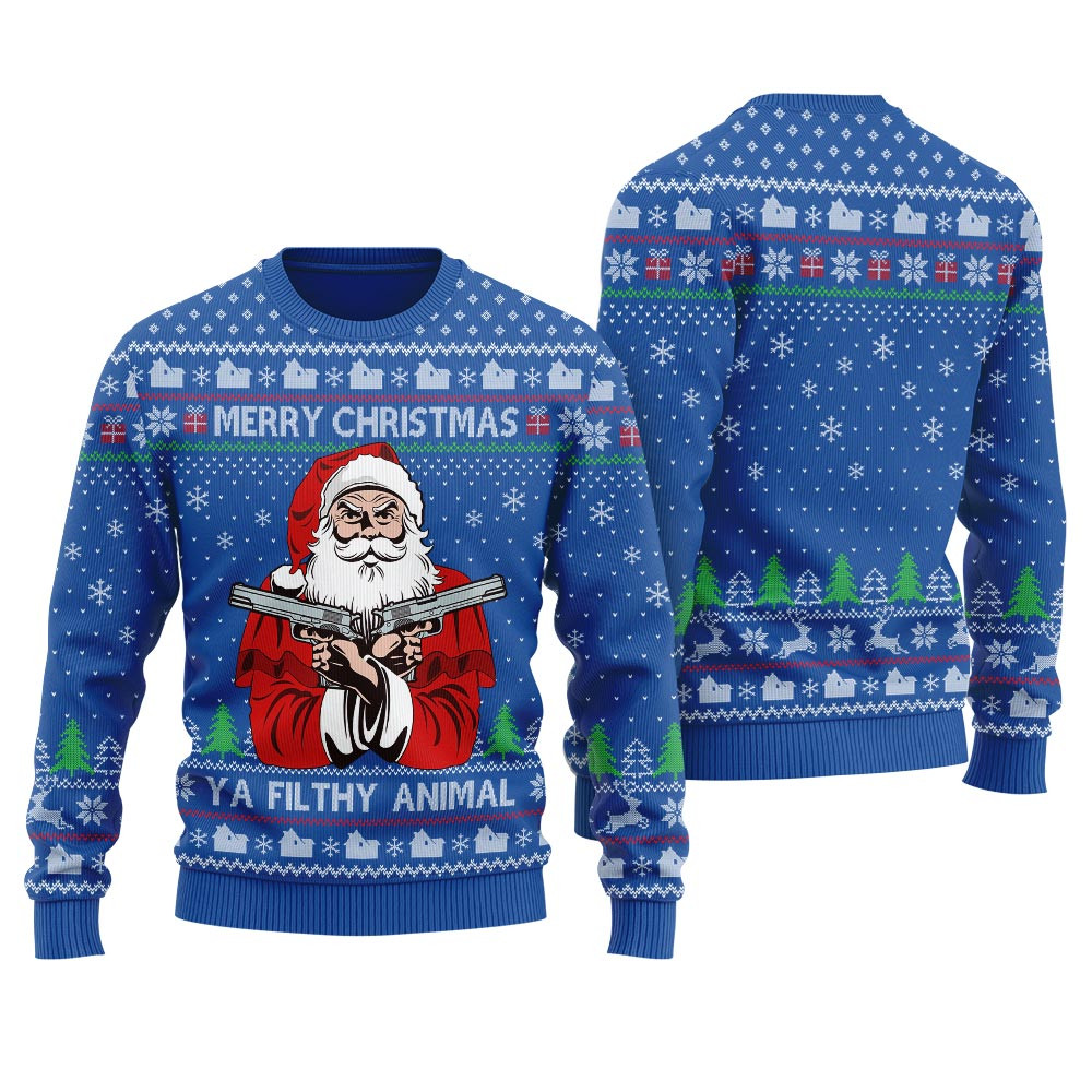 Merry Christmas Ya Filthy Animal Mens Ugly Christmas Sweater Unique Holiday Sweater Gift Idea for Loved Ones