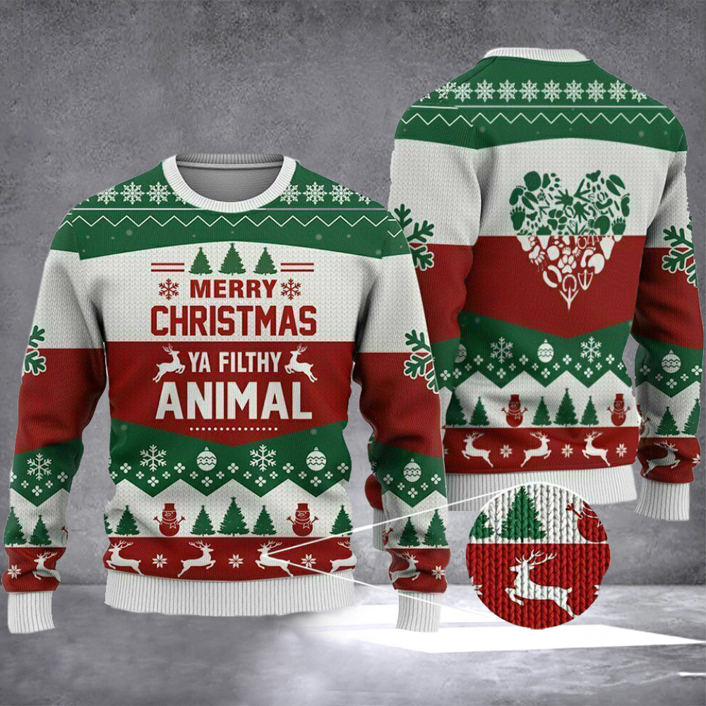 Merry Christmas Ya Filthy Animal Ugly Christmas Sweater 2024 Xmas Funny Sweater Gift For Cousin