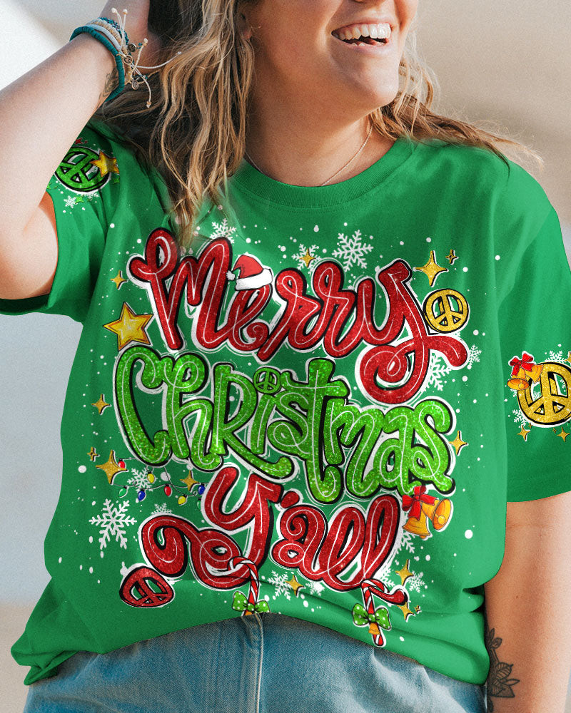 Merry Christmas Y'All Christmas T-Shirt Green Xmas Apparel Jolly Gifts For Sister