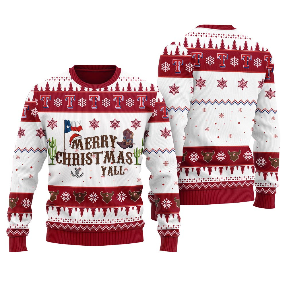 Merry Christmas Yall Texas Christmas Ugly Sweater Womens Cute Christmas Sweatshirt for Holiday Spirit