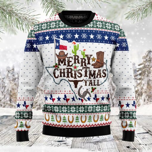 Merry Christmas Y'all Ugly Christmas Sweater Funny Clothing Texas Themed Gifts For Locals