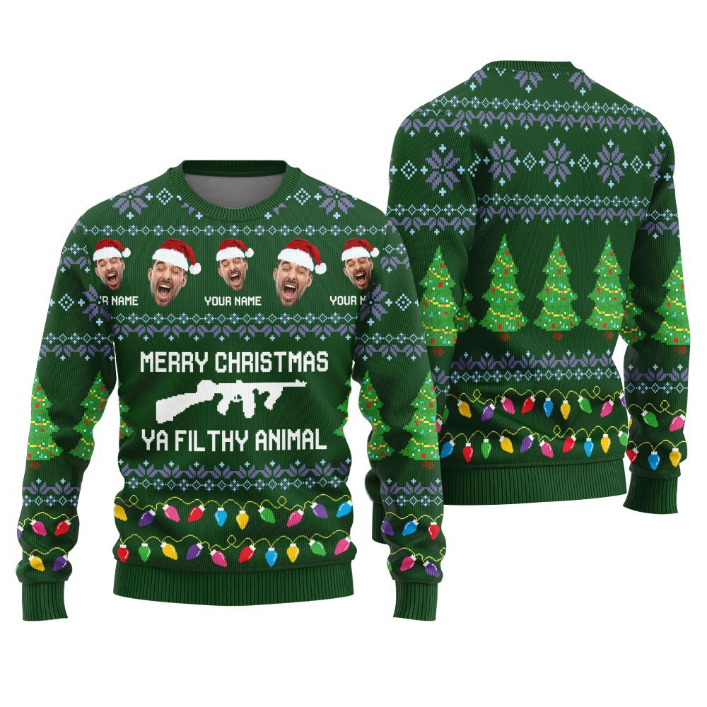 Merry Christmas You Filthy Animal Custom Holiday Sweater Funny Christmas Sweaters