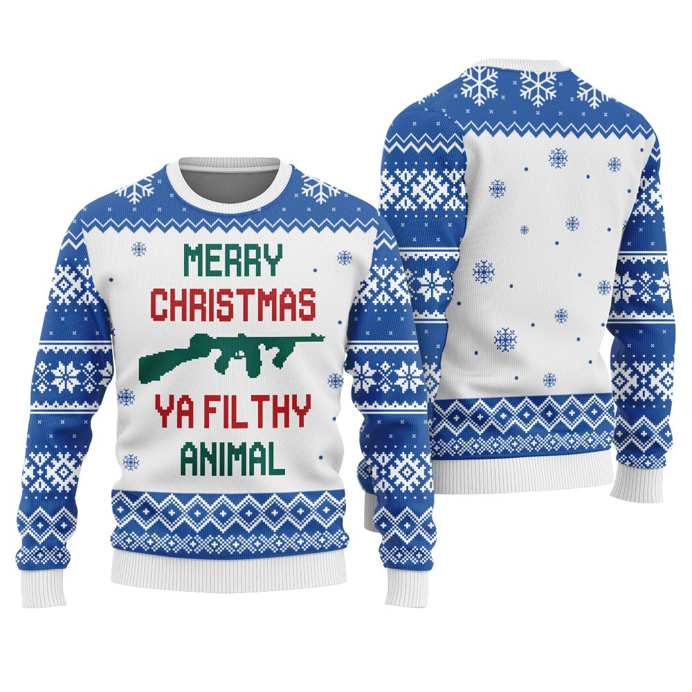 Merry Christmas You Filthy Animal Ugly Sweater For Men Soft Cotton Sweatshirt for Winter Comfort