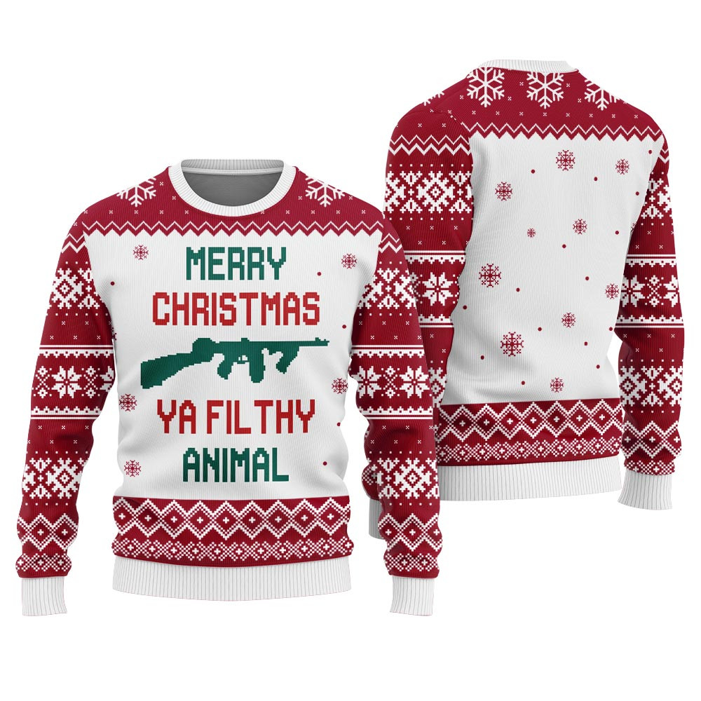 Merry Christmas You Filthy Animal Womens Ugly Sweater Unique Holiday Merch Gift for Home and Family