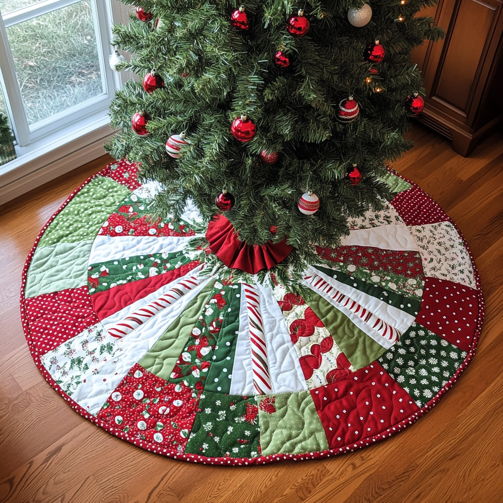 Merry Circle Christmas Quilted Tree Skirt Heartwarming Christmas Tree Skirt Gift for Loved Ones