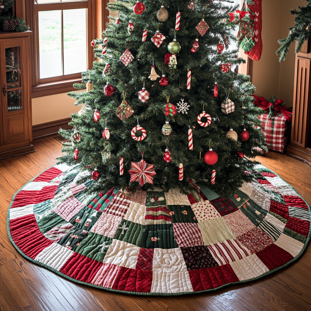 Merry Circle Christmas Quilted Tree Skirt Lovely Holiday Tree Skirt for Festive Vibes