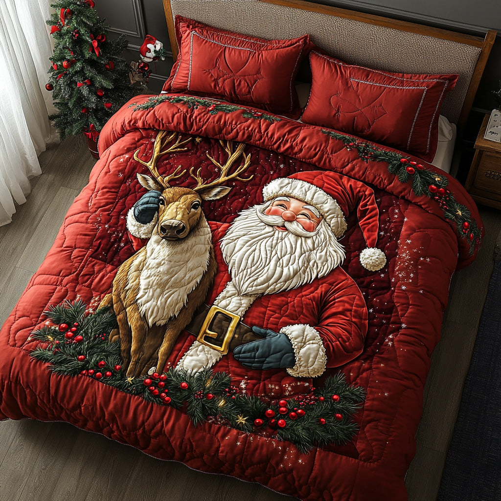 Merry Claus Quilted Bedding Set Holiday Duvet Sets Good Family Christmas Present