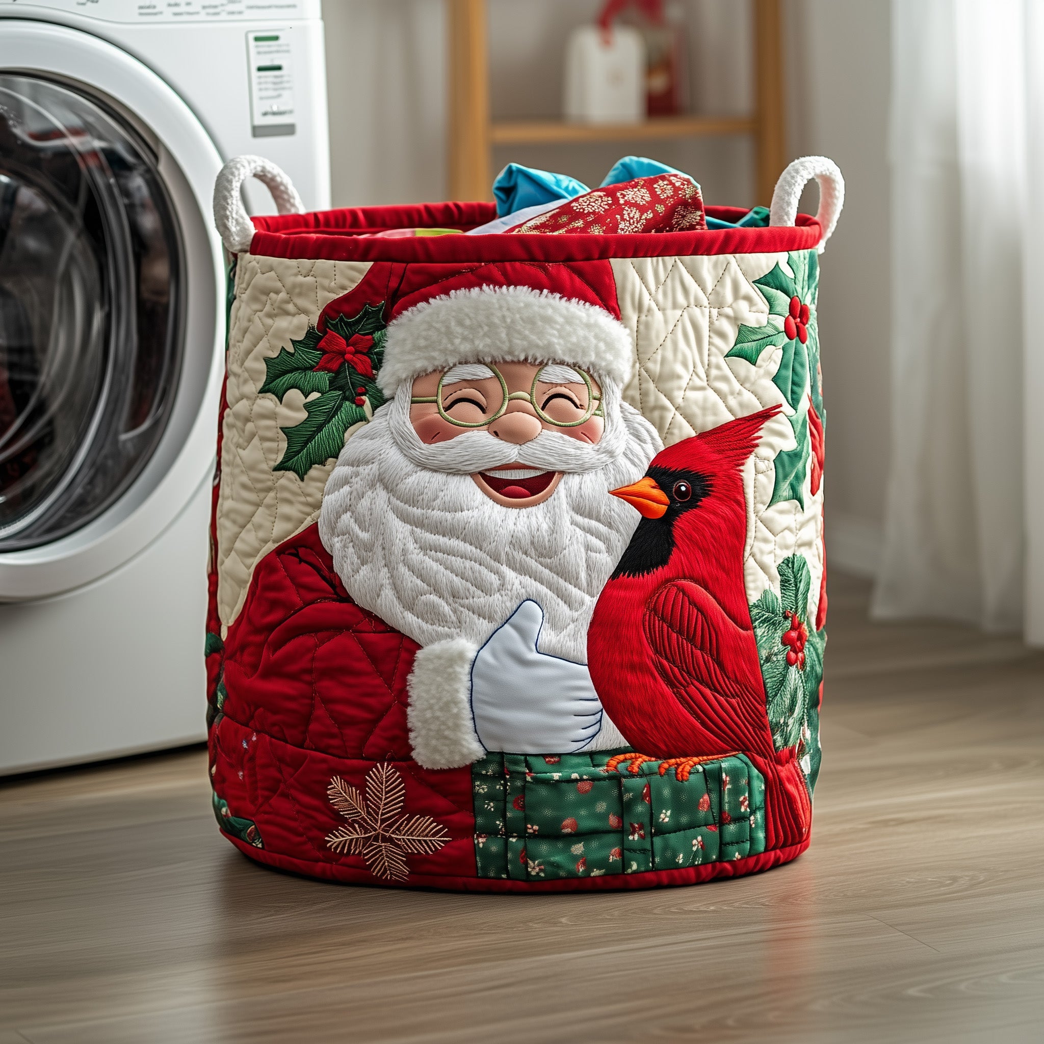 Merry Claus Quilted Laundry Basket Best Gift As Secret Santa