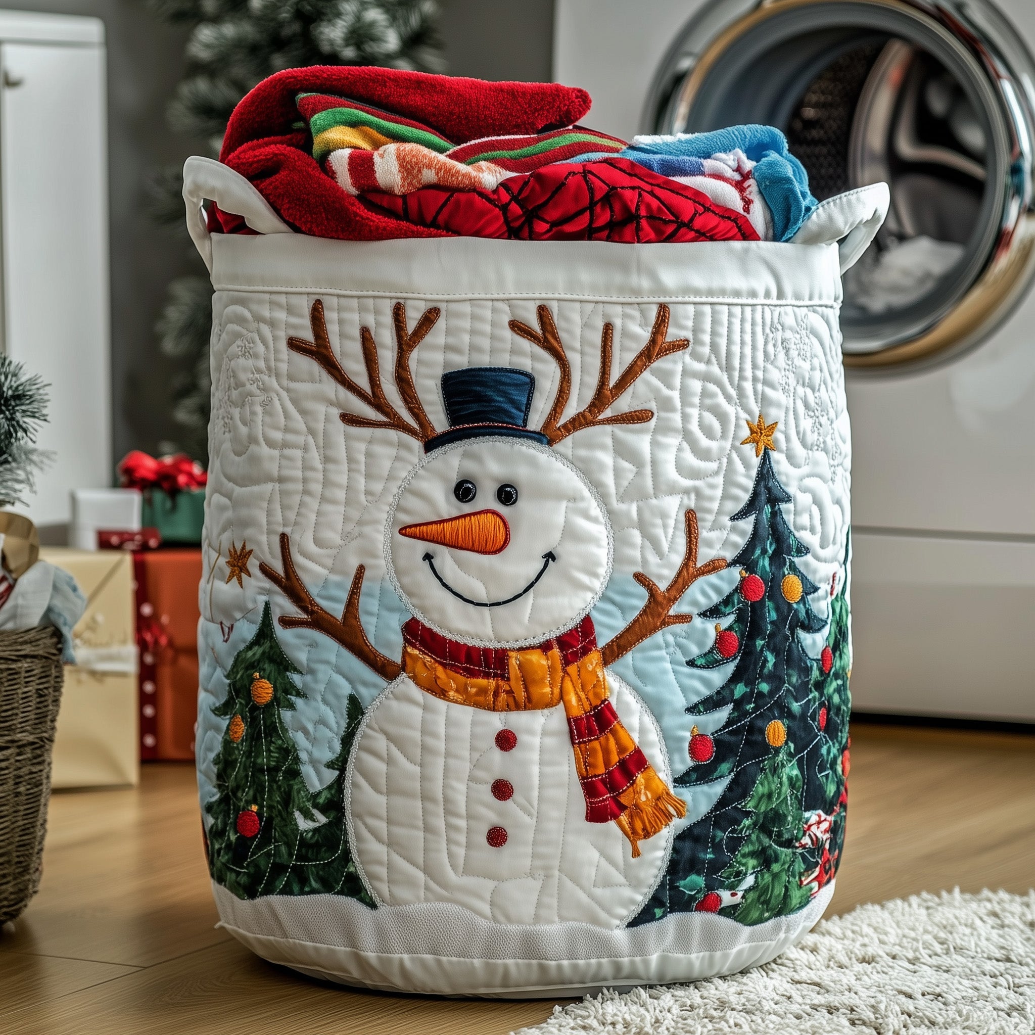 Merry Claus Quilted Laundry Basket Funny Secret Santa Presents