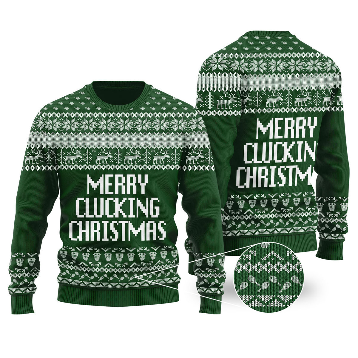 Merry Clucking Christmas Sweater Forest Green Meaningful Holiday Gift Merch to Show You Care