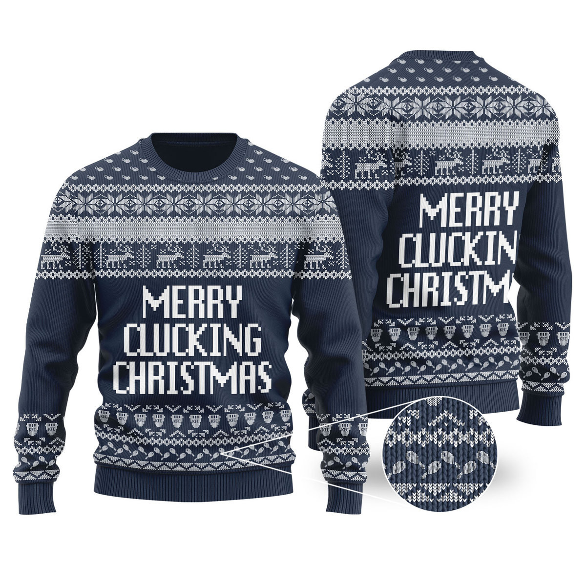 Merry Clucking Christmas Sweater Navy Classic Holiday Sweater for Festive Looks