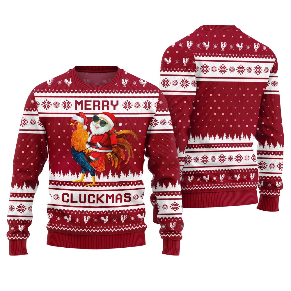 Merry Cluckmas Chicken Ugly Christmas Sweater For Men Warm Winter Sweater to Brighten Your Holidays