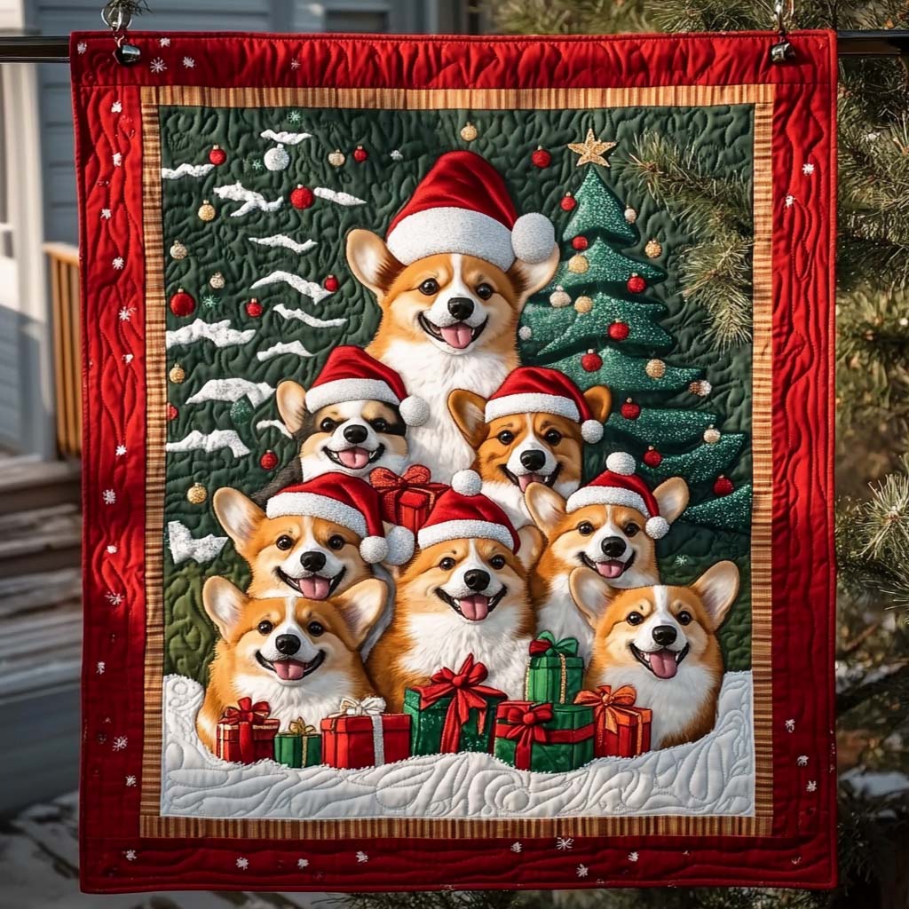 Merry Corgi Christmas Quilted Blanket Dog And Owner Gift Ideas