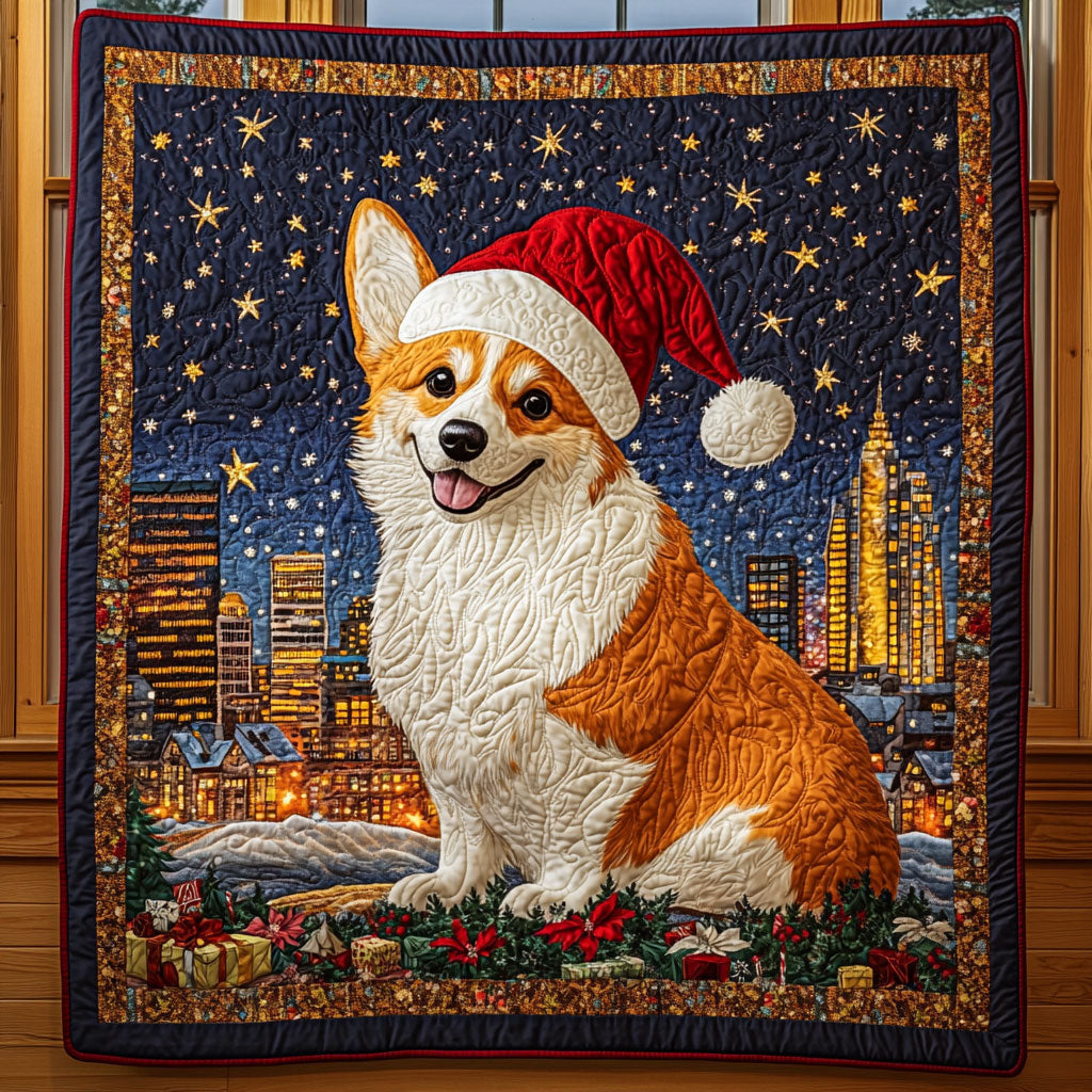 Merry Corgi Quilted Blanket King Blanket Gift For A Sister In Law For Christmas