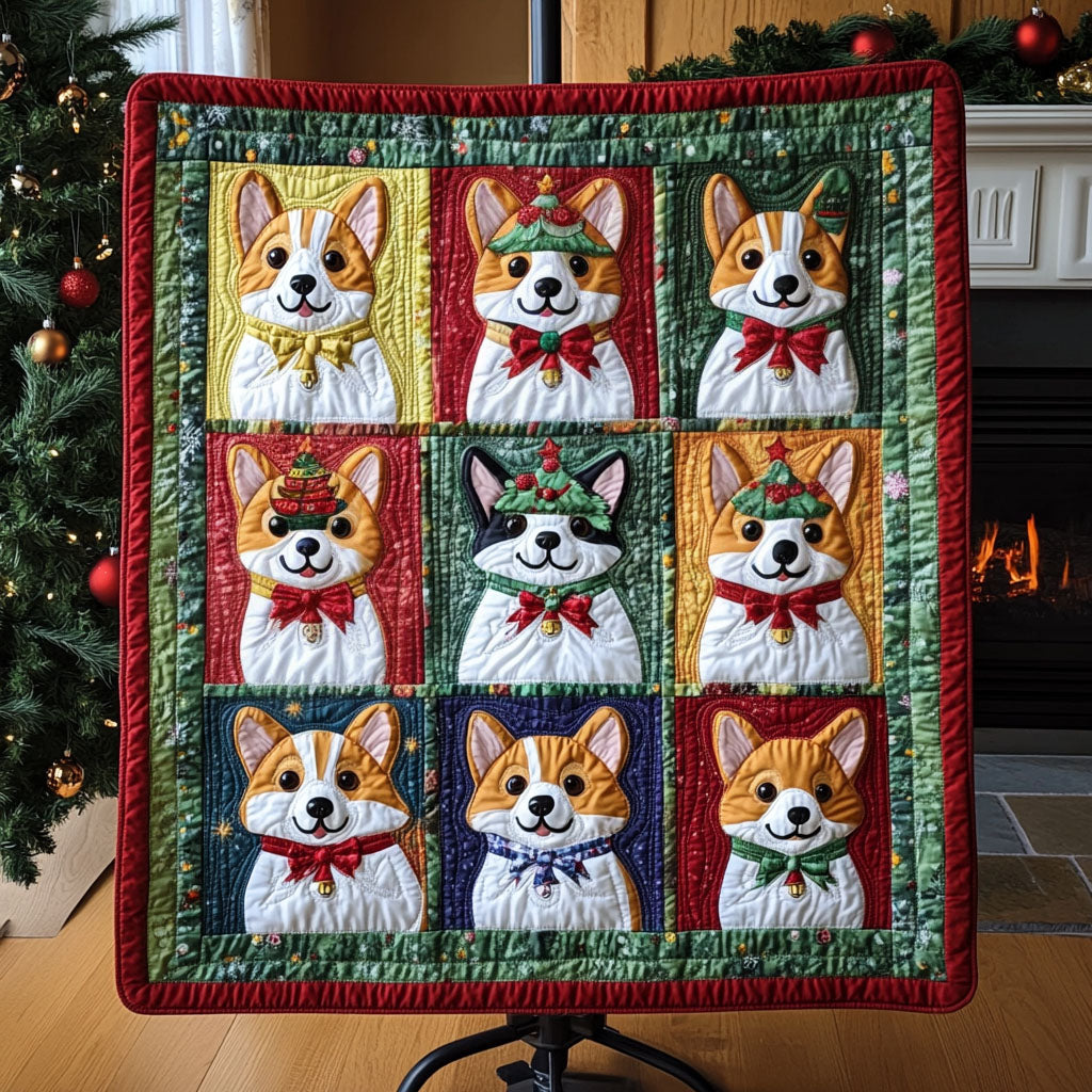 Merry Corgi Wonderland Quilted Blanket Great Dog Christmas Gifts