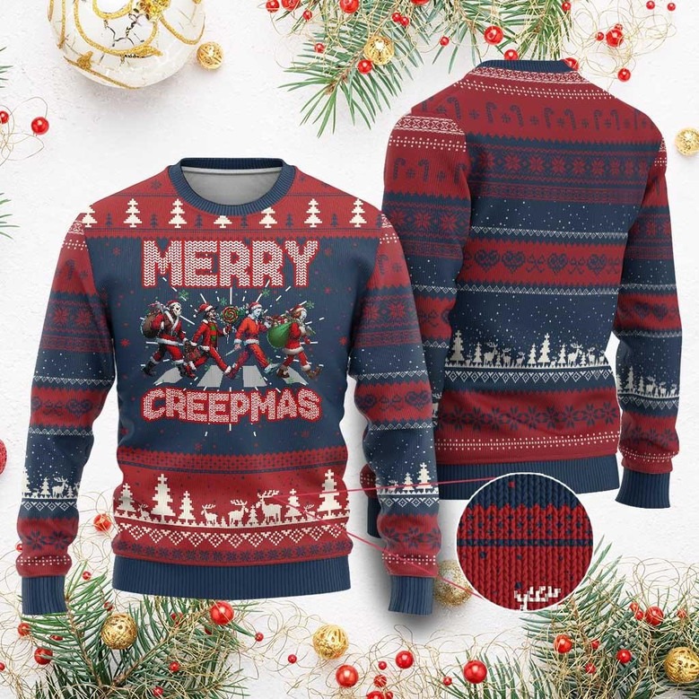 Merry Creepmas Ugly Christmas Sweater Horror Xmas Sweater Cool Presents For Party