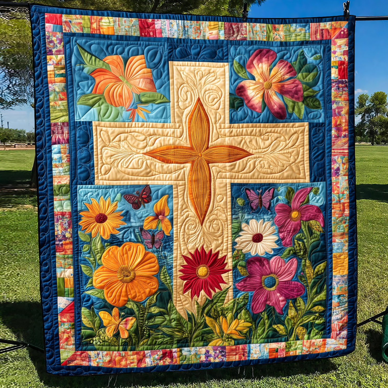 Merry Cross Quilted Blanket Gift For Christian