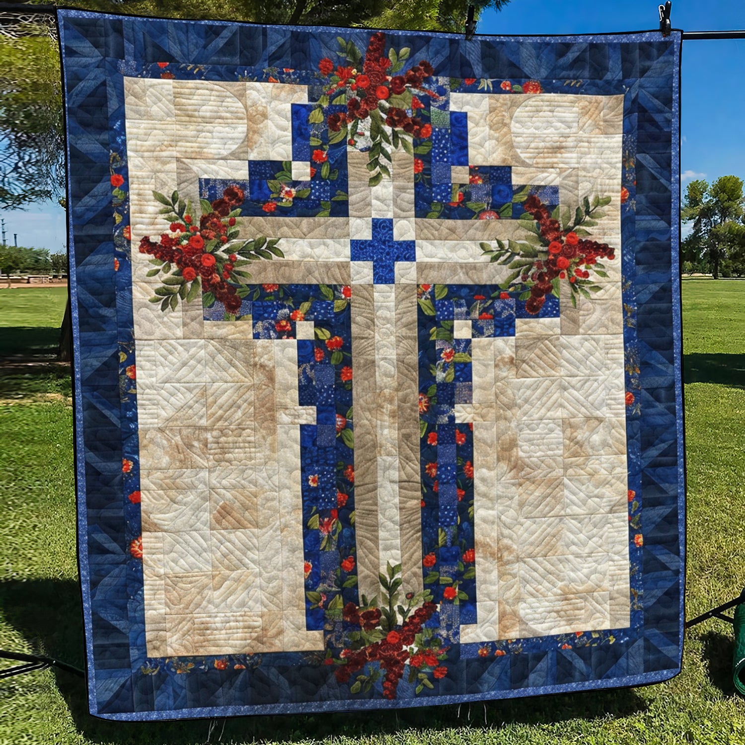 Merry Cross Quilted Blanket Gift For Christian