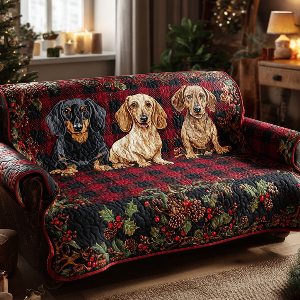 Merry Dachshund Gathering Quilted Sofa Cover Santa Sofa Cover Christmas Gifts For Dachshund Lovers