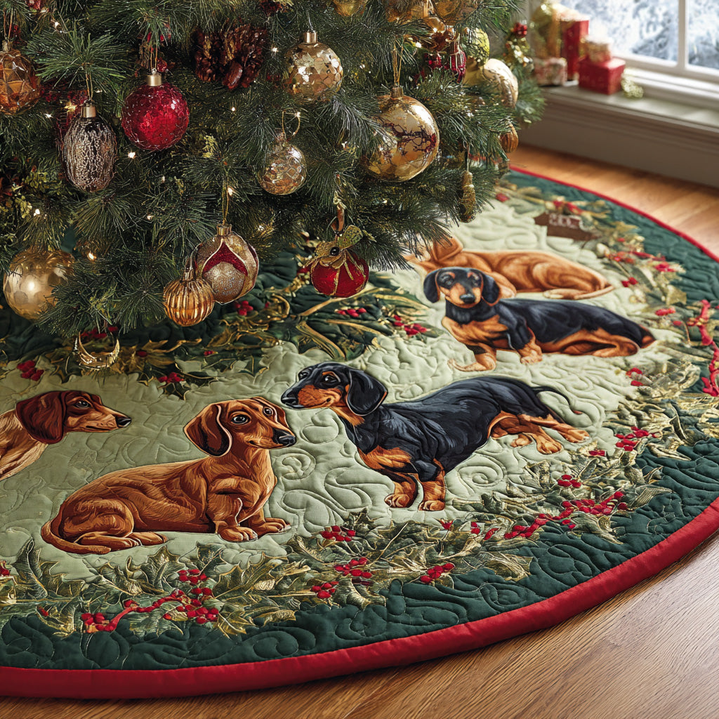 Merry Dachshund Nights Quilted Christmas Tree Skirt Holiday Home Decor Unusual Dachshund Gifts