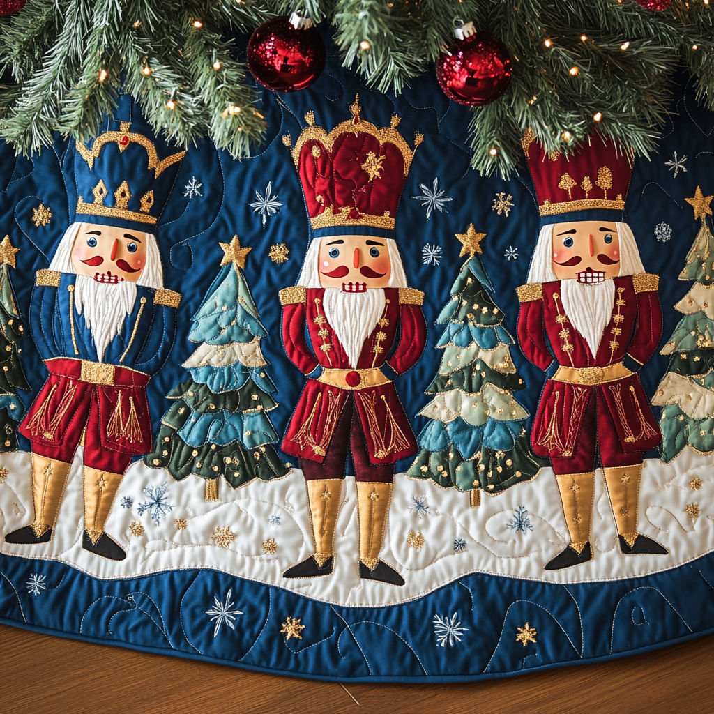 Merry Defenders Quilted Christmas Tree Skirt Warm and Soft Christmas Tree Skirt for Winter