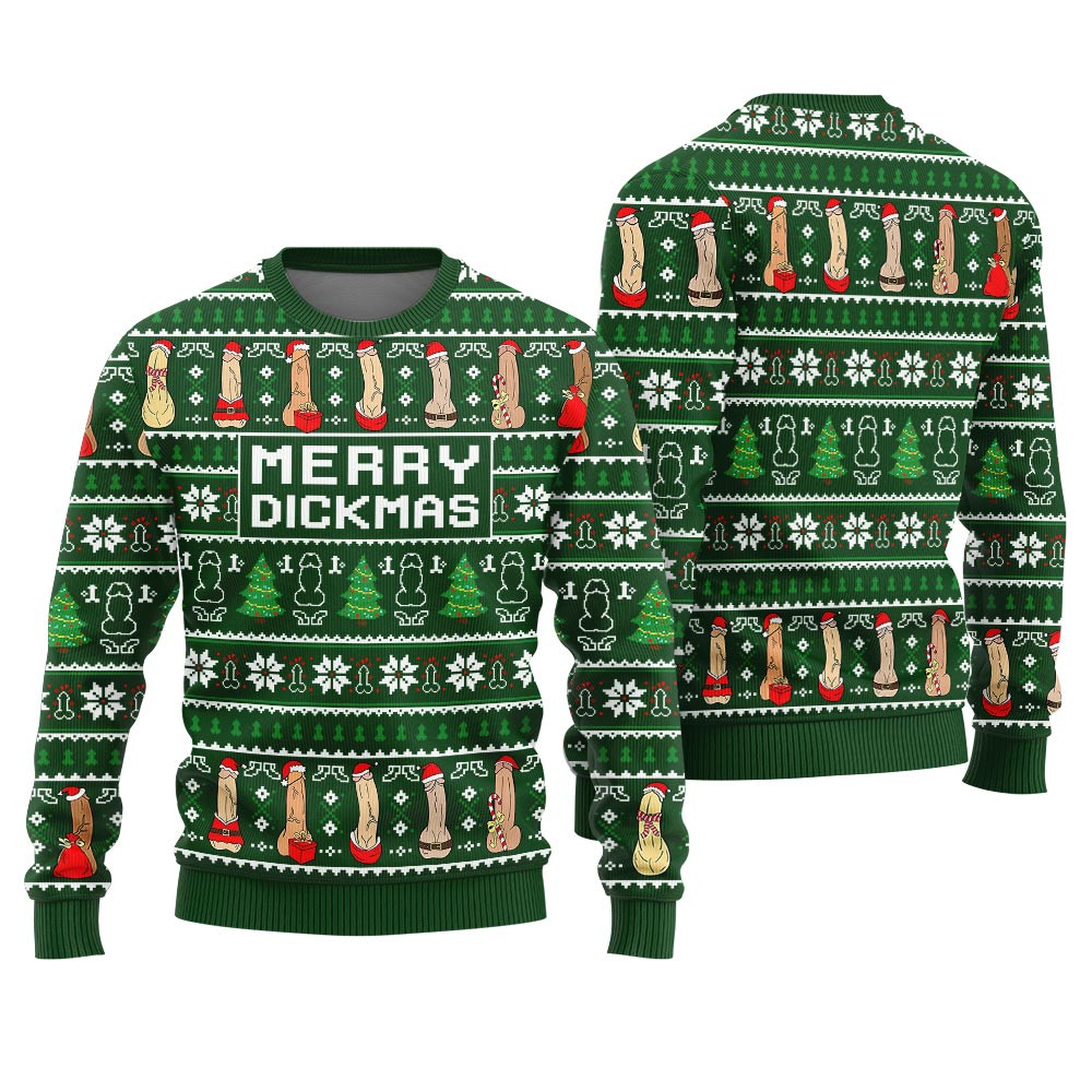 Merry Dickmas Inappropriate Ugly Christmas Sweater Personalized Christmas Sweatshirt Gift for Family