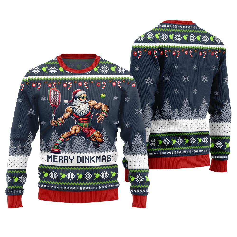 Merry Dinkmas Muscular Santa Playing Pickleball Ugly Sweater Thoughtful Winter Gift Merch for Special Moments